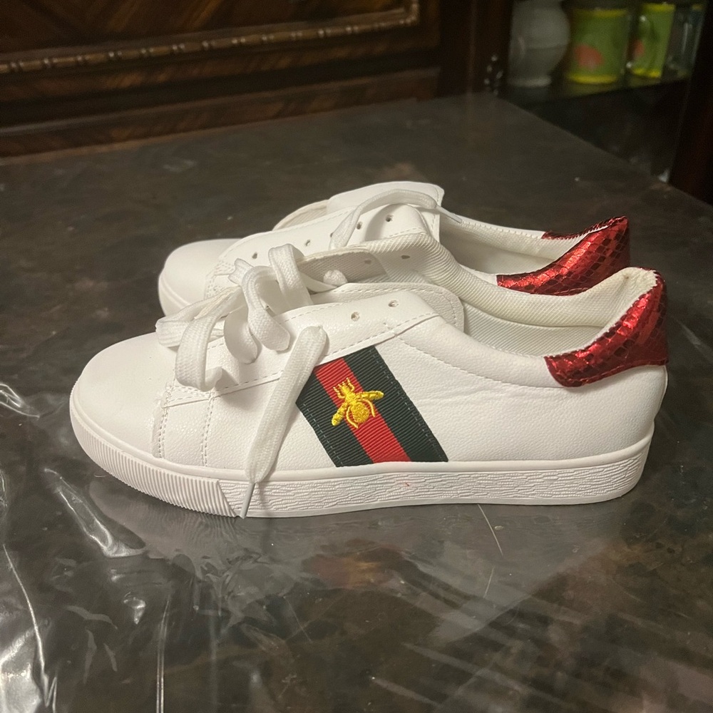 Kids White and Red Sneakers